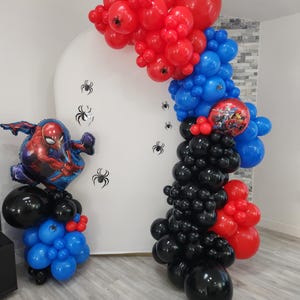 DIY Spider-Man Balloon Garland Kit – Red, Blue & Black Superhero Party Backdrop Kit image 1