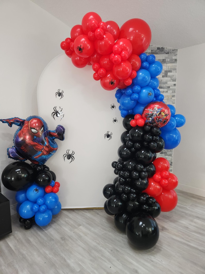 DIY Spider-Man Balloon Garland Kit – Red, Blue & Black Superhero Party Backdrop Kit image 1