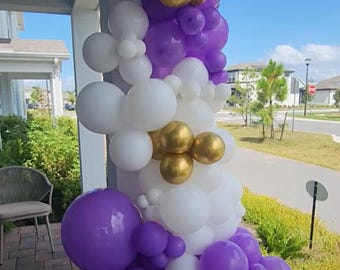 DIY Purple White Gold Balloon Garland Kit | DIY Balloon Garland for Birthday, Wedding, Baby Shower, Graduation, Party Decor Balloon Kit