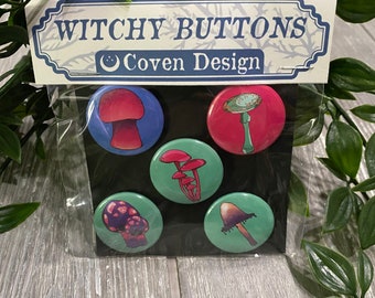 Mushroom Buttons | Witchy Buttons | Halloween Buttons