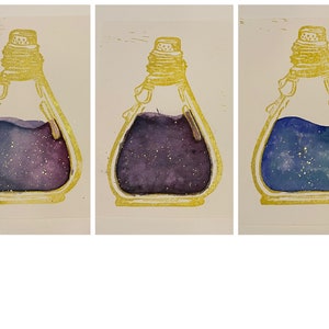 Gold Potion Bottle with Watercolor Galaxy Print