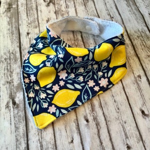 Baby Bandana Bib Cotton + Terry Lemons and Flowers | Floral | Fruit | Citrus | Summertime