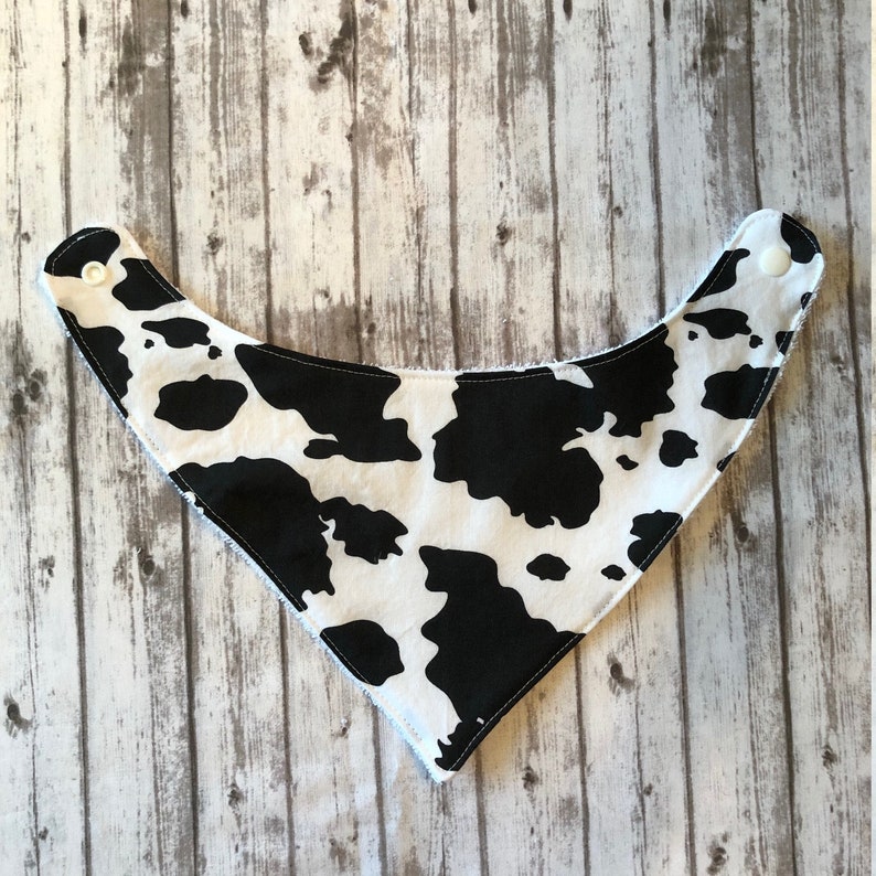 Terry Cow Print Animal 0-6mo Baby Bandana Bib Cotton Farm Animal Print SMALL