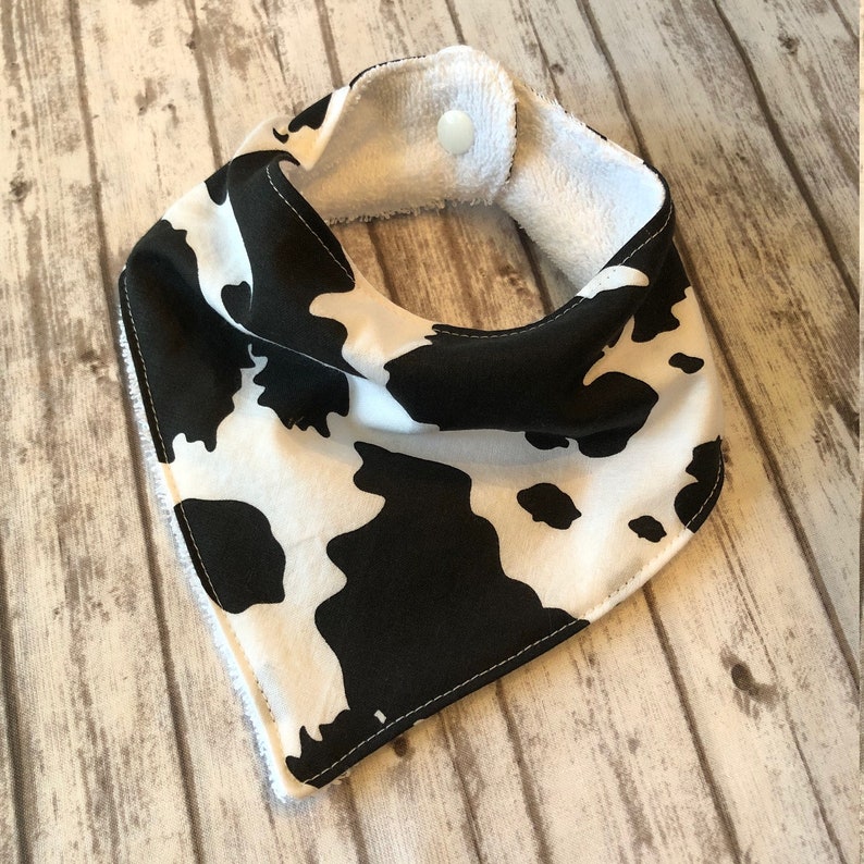 Terry Cow Print Animal 0-6mo Baby Bandana Bib Cotton Farm Animal Print SMALL