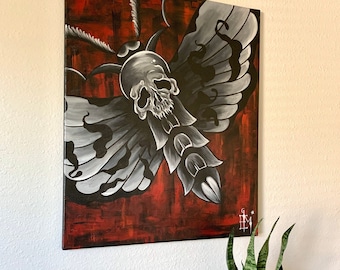 Death moth acrylic painting | original artwork | black and red | gothic art | modern wall decor|stretched canvas |Halloween decoration|20x24