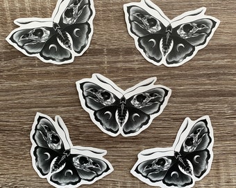 Black and grey death moth sticker | moon/bird skull stickers | waterproof outdoor | dark art aesthetic |Halloween laptop/diary/journal decor