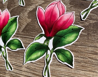 Magnolia flower botanical sticker | Watercolor sticker | laptop/stationery/diary/journal stickers | floral tattoo art | waterproof polyester