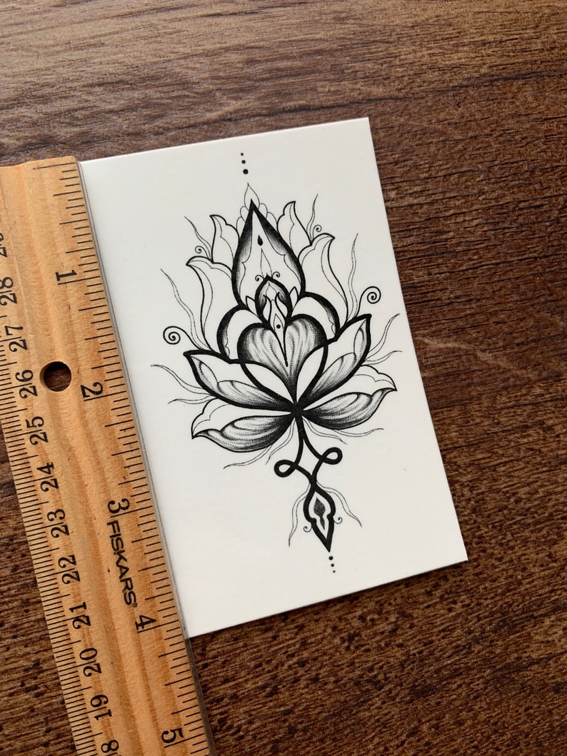 Geometric Lotus Temporary Tattoo Black Dotwork Tattoos | Etsy