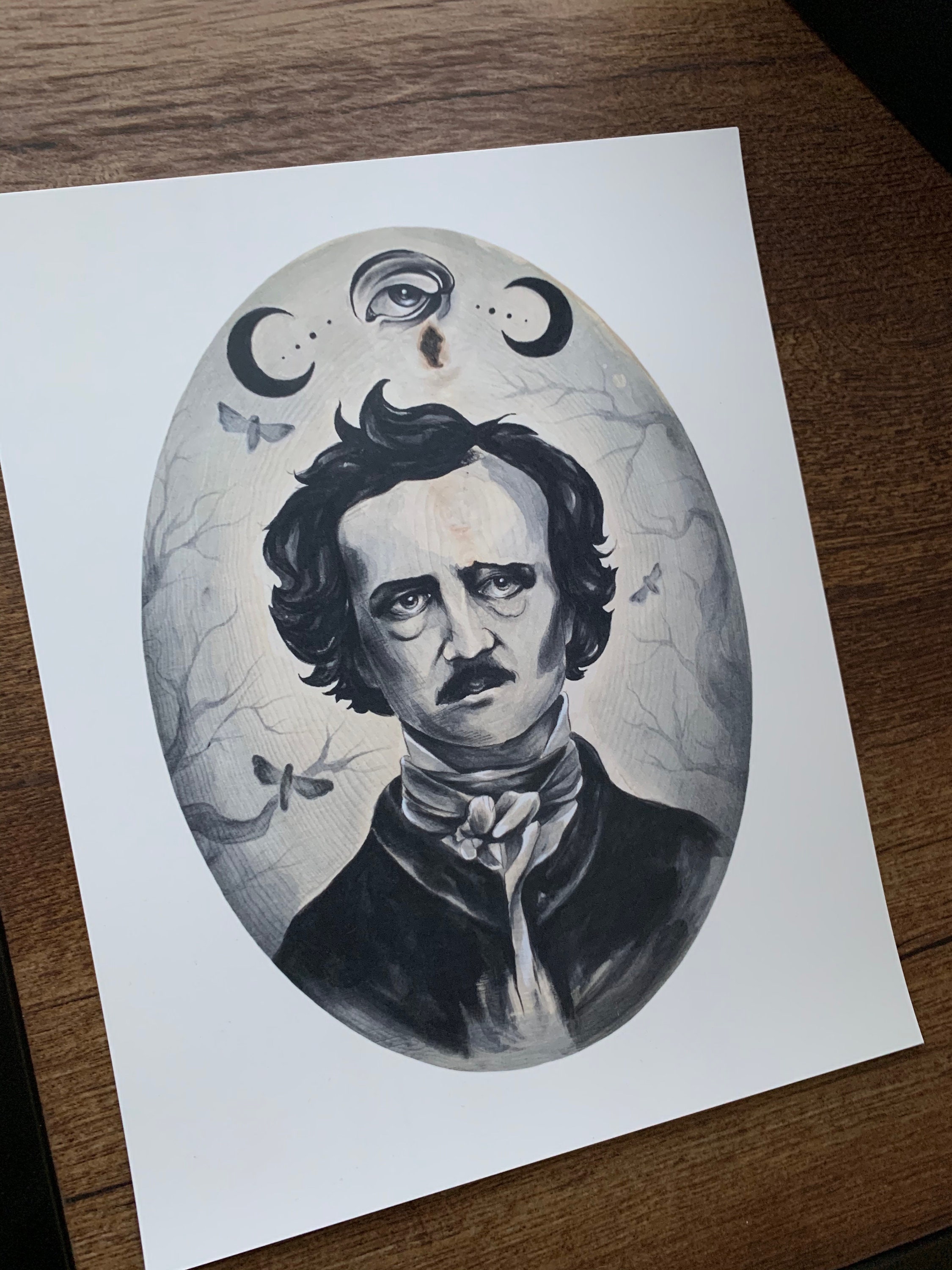 Edgar Allan Poe Portrait Print Dark Aesthetic Giclee black and Grey ...