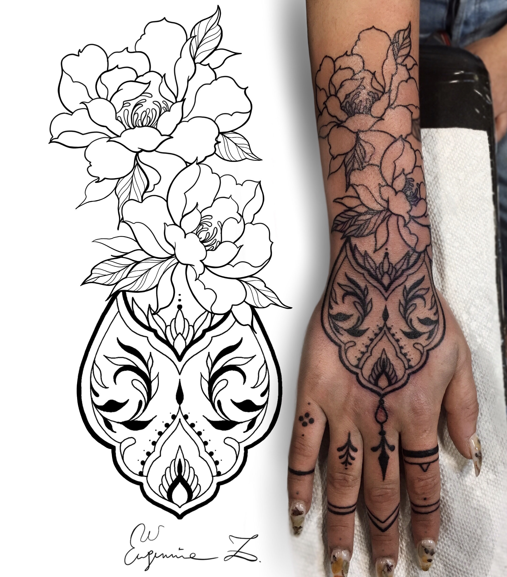 Custom geometric/floral/mandala linework tattoo design | Personalized tattoo drawing | Custom art | Minimalism  tattoo | Best unique gift