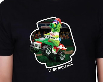 Philadelphia Phillies Mascot Cotton T-Shirt Featuring a Brick Toy Phillie Phanatic on his Signature ATV