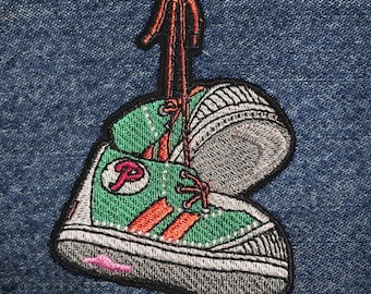 Phillie Phanatic Hanging Sneakers -- Embroidered PATCH - 4"x2.66" -- Philadelphia Phillies