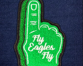 Philadelphia Eagles Foam Finger Chenille Patch -- 'Fly Eagles Fly' -- 4"x2.75"