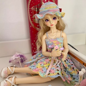 Elegant Handmade BJD Doll Outfits, Crochet 1/4 BJD Clothes, Rainbow Girl Doll Outfits
