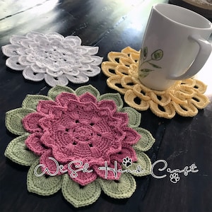 Crochet Lotus Cups Coaster, Flower Coaster