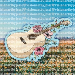 Acoustic Guitar and Flowers Sticker