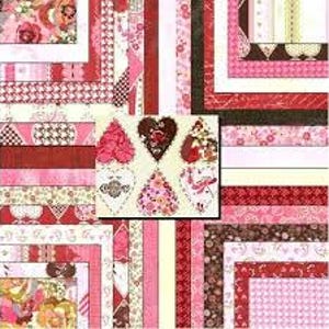 Pode incluir: Uma coleção de papel de scrapbook estampado em tons de vermelho, rosa e creme. Os designs incluem padrões florais, de coração e geométricos. O papel é disposto em uma colagem, mostrando várias texturas e estilos.