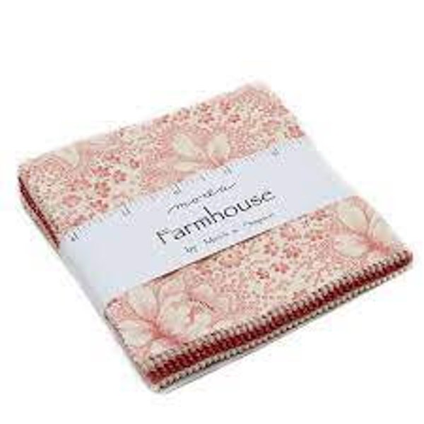 Farmhouse Charm Pack  Minick & Simpson for Moda - 5" Inch Precut Fabric Squares - Red, Cream and Tan Charm Pack