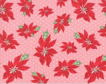 Sweet Christmas Continuous 1/2 Yard Urban Chiks Seasonal vintage Christmas fabric Poinsettia Polka Dot Pink Cotton Fabric