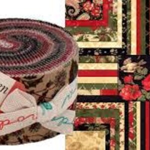 May include: A rolled fabric bundle labeled "Wintergreen 3 Fabrics" with a variety of floral and patterned designs in shades of red, green, and beige. The bundle is accompanied by a display of fabric squares showcasing the patterns.