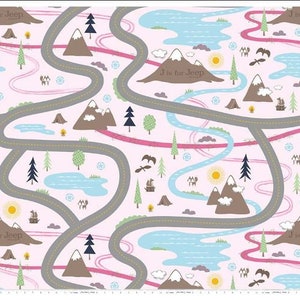 J is for jeep von Riley Blake - Road Panel - 1 Yard breites Druckpanel - OUT OF PRINT - Leinwandköper von Landkartenstoff