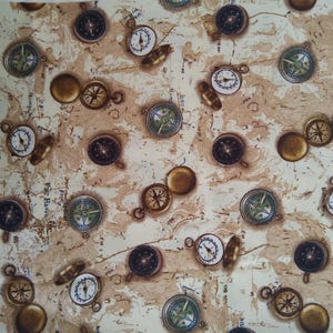 Tela con licencia Boy Scout de 1/2 yarda, brújula, mapa, senderos de aventuras, OOP, Quilting Treasures Cotton