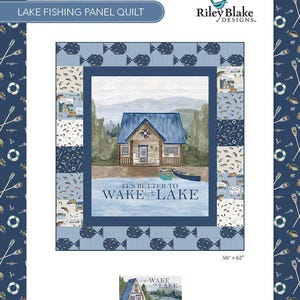 Lake Fishing Panel Quilt Kit 56x62&quot; featuring Wake at the Lake from Riley Blake Designs