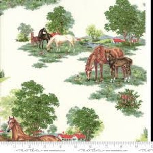 Tela de algodón con estampado de caballo, color blanco doncella, 1/2 yarda, Erin Michael Moda, 26161 11, color agotado