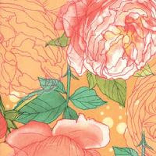 Abby Rose Continuous 1/2 Yard Citrus orange -  Robin Pickens - large floral - Moda - OOP - cotton quilting fabric