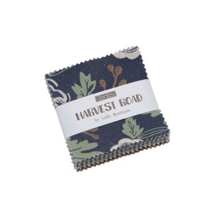 MINI Charms - Set of 2 - Harvest Road - Lella Boutique - Moda OOP - Precut - 2.5" squares - Navy Green Acorn Quilt Fabric