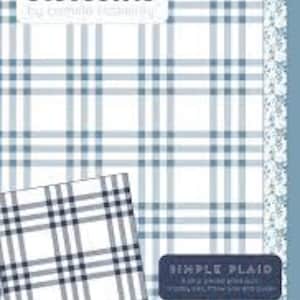 May include: A fabric design with a blue and white plaid pattern. The design includes the text "thimble blossoms" and "SIMPLE PLAID". The fabric has a light blue floral border and the number "266".