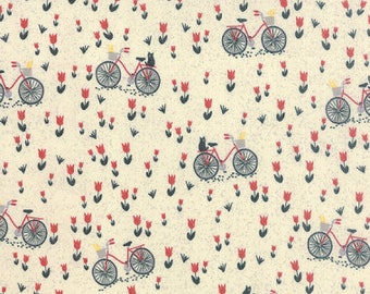 Mon Ami 1/2 jarda Bicyclette Creme BasicGrey Moda Wyprzedany 100% bawełniany materiał