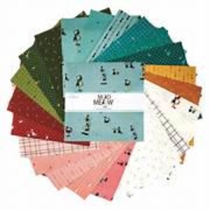 May include: A pack of 20 fabric squares featuring a variety of patterns and colors, including green, blue, red, yellow, and white. The fabric squares are arranged in a circle with the text "Mud Pie" in the center.