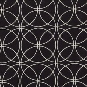 Pode incluir: Padrão geométrico preto e branco com círculos sobrepostos.