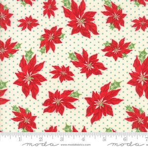 Sweet Christmas 1/2 yard Marzipan Urban Chiks  Seasonal vintage Christmas fabric Poinsettia Polka Dot