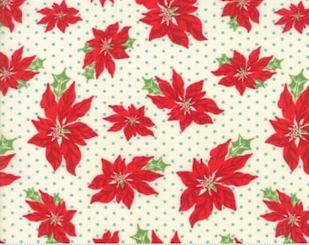 Sweet Christmas 1/2 yard Marzipan Urban Chiks  Seasonal vintage Christmas fabric Poinsettia Polka Dot