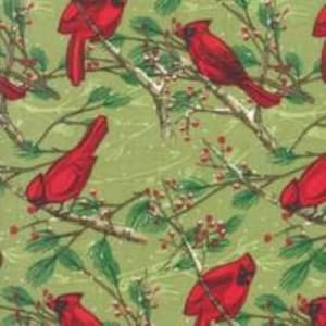 Durch den 1/2 Meter - Splendid - Kardinal - Blatt - Rotkehlchen - Weihnachtsstern - Druck - 100% Baumwolle Stoff - Weihnachten