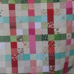 Christmas Plaid Quilt top 64&quot; x 78&quot; - 100% Cotton Fabric - Handmade - Holiday