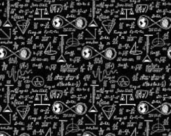 NASA Apollo 11 Astrophysics Black 1/2 YARD Riley Blake Designs - Space Math Equations Diagrams - Quilting Cotton Fabric