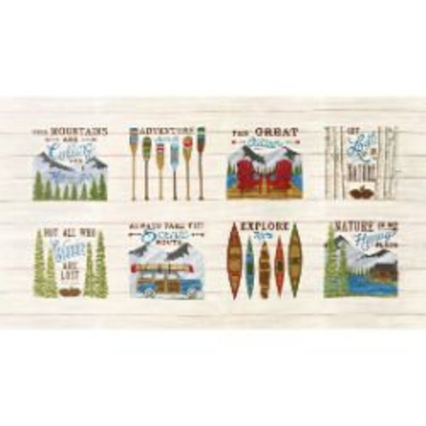 Explore Panel THE GREAT OUTDOORS 24x 43 Birch White Deb Strain - Moda - Cotton Quilting fabric - Out of Print