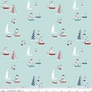 Seaside Continuous HALF YARD Sailboats C7231 A Aqua - Tasha Noel - Riley Blake Designs - nautical quilting cotton fabric