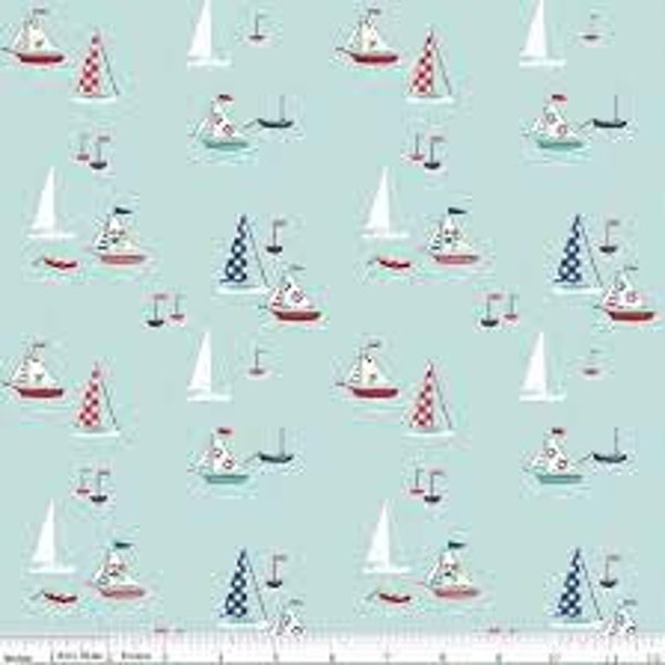 Seaside 17x44 Sailboats C7231 A Aqua - Tasha Noel - Riley Blake Designs - nautical quilting cotton fabric