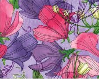 Sweet Pea and Lily Continuous 1/2 Yard Robin Pickens - Moda - purple floral fabric cotton quilting craft - OOP
