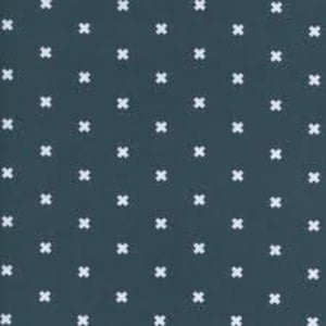 Puede incluir: Una tela azul oscuro con un patrón repetitivo de pequeñas cruces blancas.