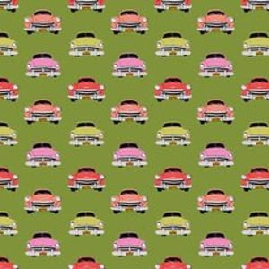 Club Havana Continuous HALF YARD Vintage Cars on Lime Patty Young for Riley Blake - Quilting Cotton