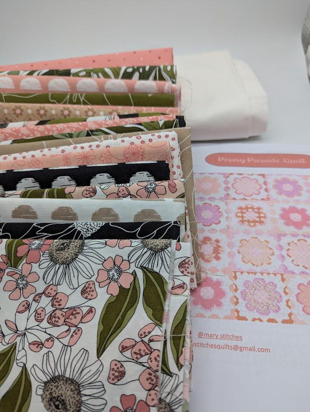 Moda Botany Patterns Peony Parade Quilt Kit 66x66 Botany Moda Fabric Pre-starched Fat ...