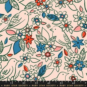 Aviary Continuous 1/2 yard  Botanical Pale Peach - Bird - Ruby Star Society - Moda - quilting craft cotton fabric