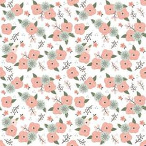 Modern Farmhouse Continuous 1/2 Yard Floral White with Sparkle by Simple Simon & Co. for Riley Blake Designs - Cotton Fabric - Out of Print