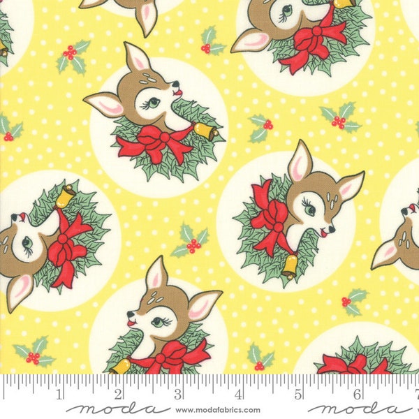 Deer Christmas Continuous 1/2 YARD Twinkle Yellow Urban Chiks Moda Out of Print 100% Cotton Fabric - Holiday