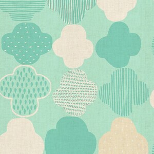 Mori No Tomodachi Continuous 1/2 Yard Kumo – Mint - by Kinoko Yama - Sky - Puffy Clouds Unbleached Cotton Fabric
